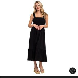 August Sky Black Smocked Midi Dress